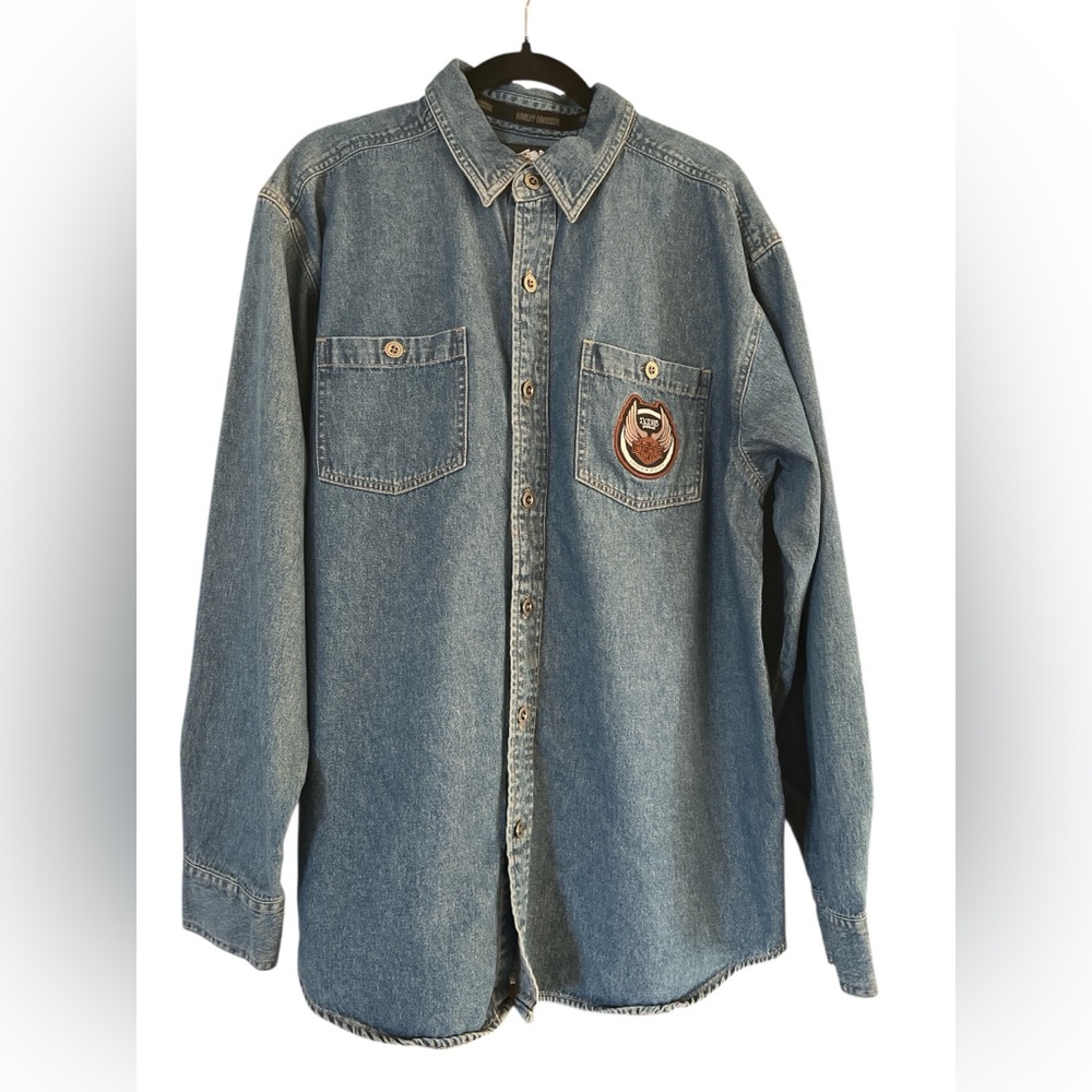 Harley-Davidson 105 Years Denim Shirt Men’s L • Embroidered Eagle Moto
